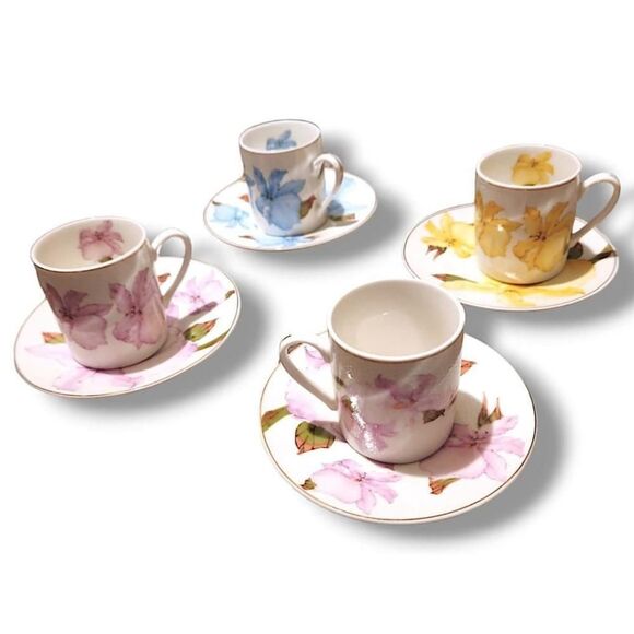 Grace Teaware FLORAL Demitasse Espresso Cup and Saucer Set (Service for 4) - Picture 2 of 7